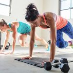 Group of women working out in fitness studio