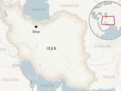 Карта на Иран с отбелязана столицата Техеран.