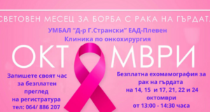 Университетската болница "Д-р Георги Странски" в Плевен организира безплатни прегледи за рак на гърдата