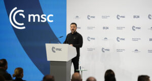 Украинският президент Володимир Зеленски говори пред Мюнхенската конференция по сигурността