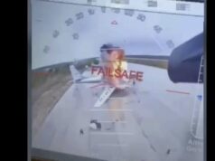 Стопкадър от видеозапис, публикувани вчера от източник на Службата за сигурност на Украйна, на който се вижда как украински безпилотен летателен апарат извършва атака дълбоко във вътрешността на Русия