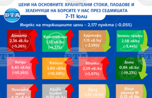 Дините поевтиняват с над 19 процента, а останалите плодове поскъпват на борсите у нас през седмицата, по данни на ДКСБТ