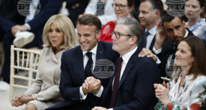 Френският президент Еманюел Макрон и британският премиер Киър Стармър при посещението си в Британския музей в Лондон, 9 юли 2025 г.