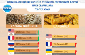 Цената на пшеницата се движи разнопосочно, а на царевицата се повишава на световните борси през седмицата, по данни на ССБ