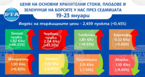 Значително поскъпват повечето зеленчуци на борсите у нас тази седмица, докато цените на плодовете се движат надолу, сочат данните на ДКСБТ