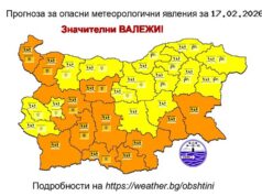 Националният институт по метеорология и хидрология издаде жълт и оранжев код за значителни валежи за 17 февруари.