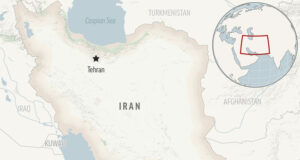 Карта на Иран с отбелязана столицата Техеран.