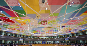 Заседателната зала в сградата на Европейския съвет в Брюксел, 10 май 2022 г.